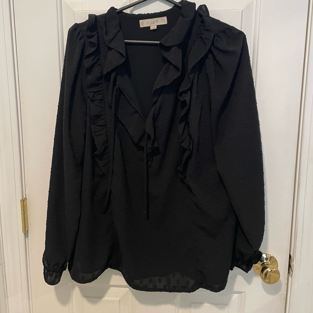 LOFT Women's Elegant Black Ruffle Blouse
